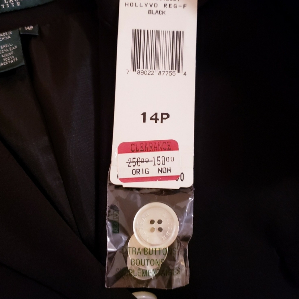 NWT Lauren Ralph Lauren Petite Women 14P Blazer Jacket Black 100% Silk Button Up - Picture 10 of 13